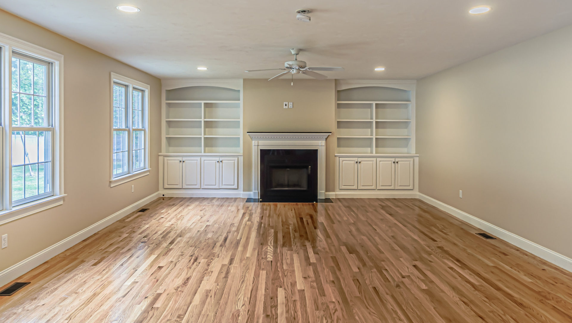 Vacant Family Room in a 2-story colonial style home in Natick, MA.