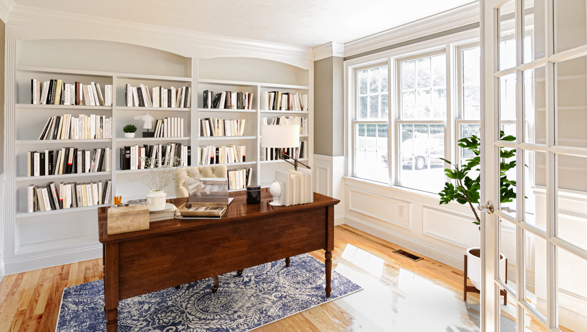 Image of a Virtually Staged Home Office Space in a 2-story colonial style home in Natick, MA.